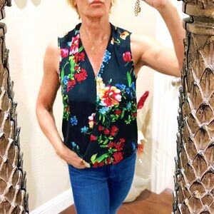 Three Eighty Two Black Floral Sleeveless Blouse